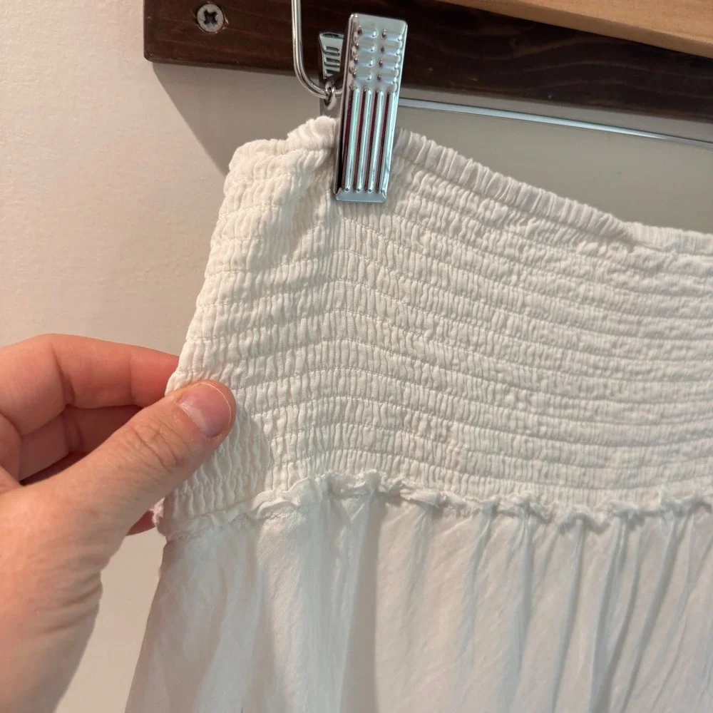 Free People White Cotton Gauze Tiered Maxi Skirt Smocked Waist OB986545 XS